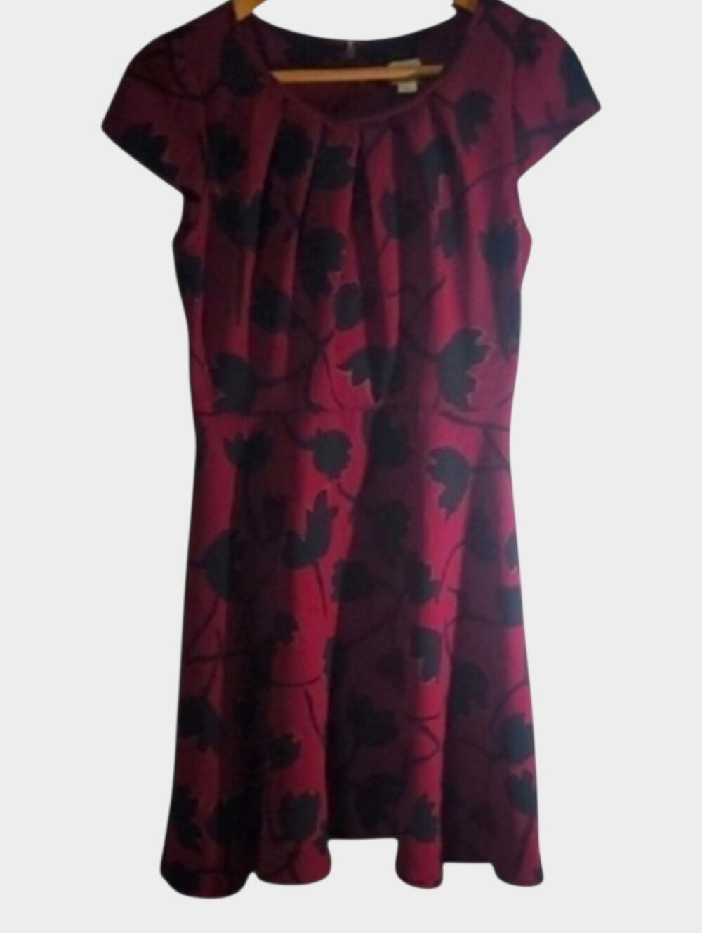 Y2K Loft Dress Womens Size 0 Black Red Floral Abstract Large Flower Repeat Cute